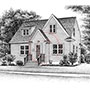 Pen and Ink Drawing of Bungalow House