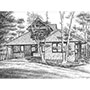 Pen and Ink Drawing of Lake Cottage House