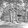 Pen and Ink Drawing of Log Cabin Lodge