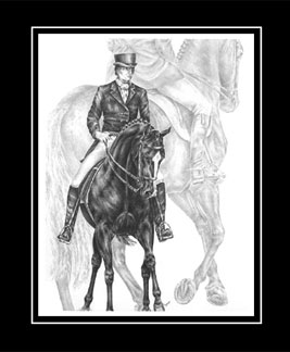 half pass dressage horse print black white