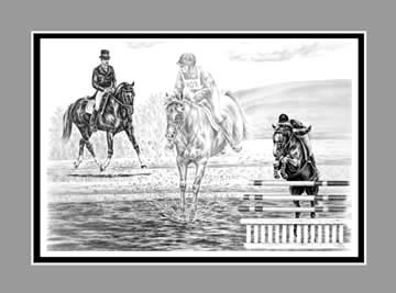 eventing horses print black white