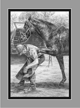 farrier and horse print black white