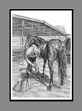 farrier trimming horse print black white